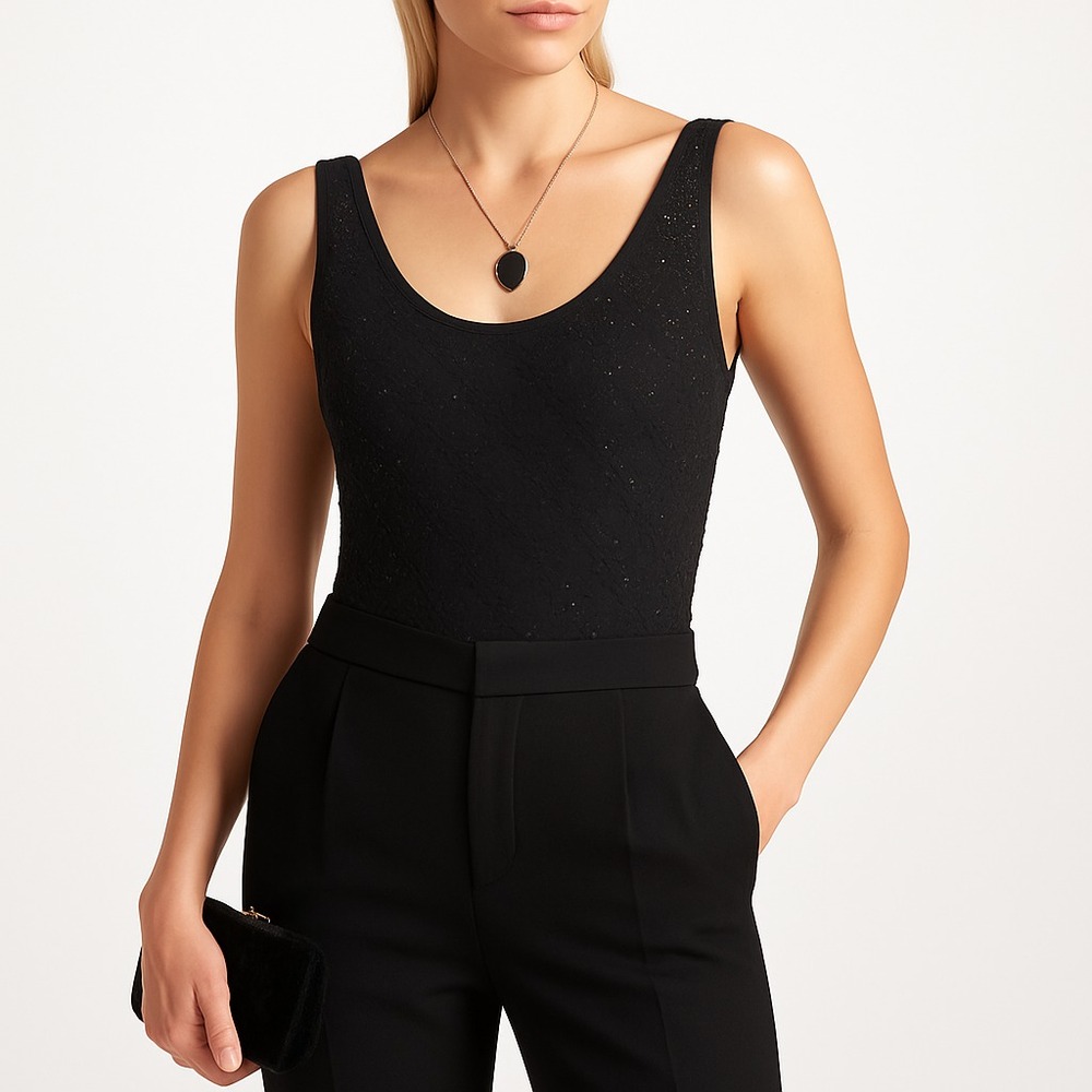Saint Laurent Paris Womens L Black Beaded Mesh Bodysuit Made in Italy NWOT - Picture 4 of 16